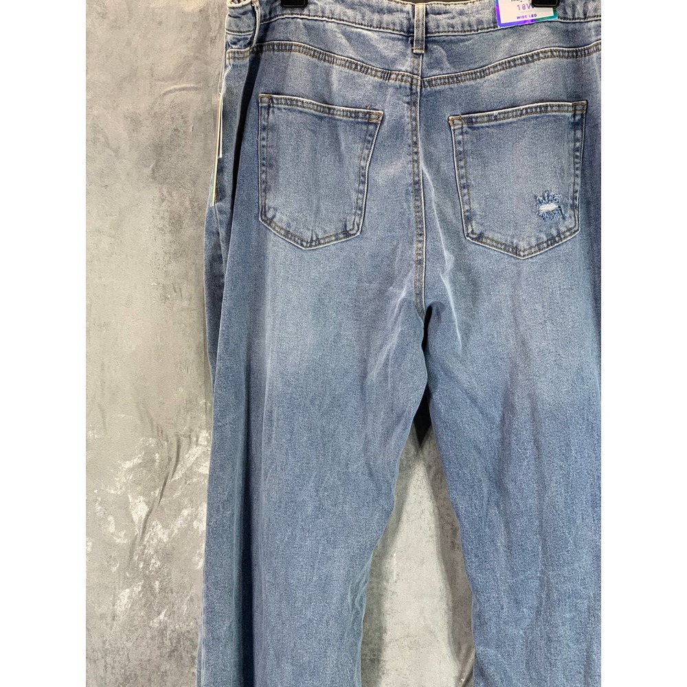 Tinseltown Junior's Plus Medium Wash High-Rise Distressed Wide-Leg Jeans SZ 18W - Picture 5 of 13